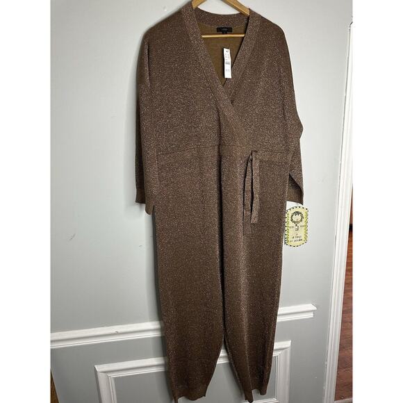 New Jcrew Crossover Gold-Flecked Jumpsuit Romper Overall Brown Size Large - Picture 2 of 11